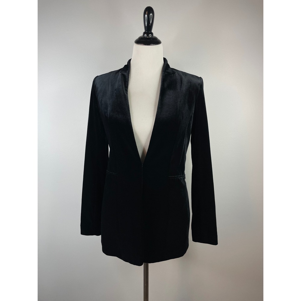 Calvin‎ Klein Womens Luxe Black Velvet Open Front Blazer Jacket Size 4